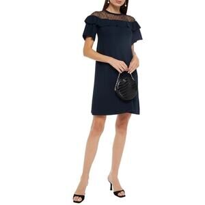 Red Valentino Point D'esprit Paneled Lace Rufflle Mini Dress Size XS